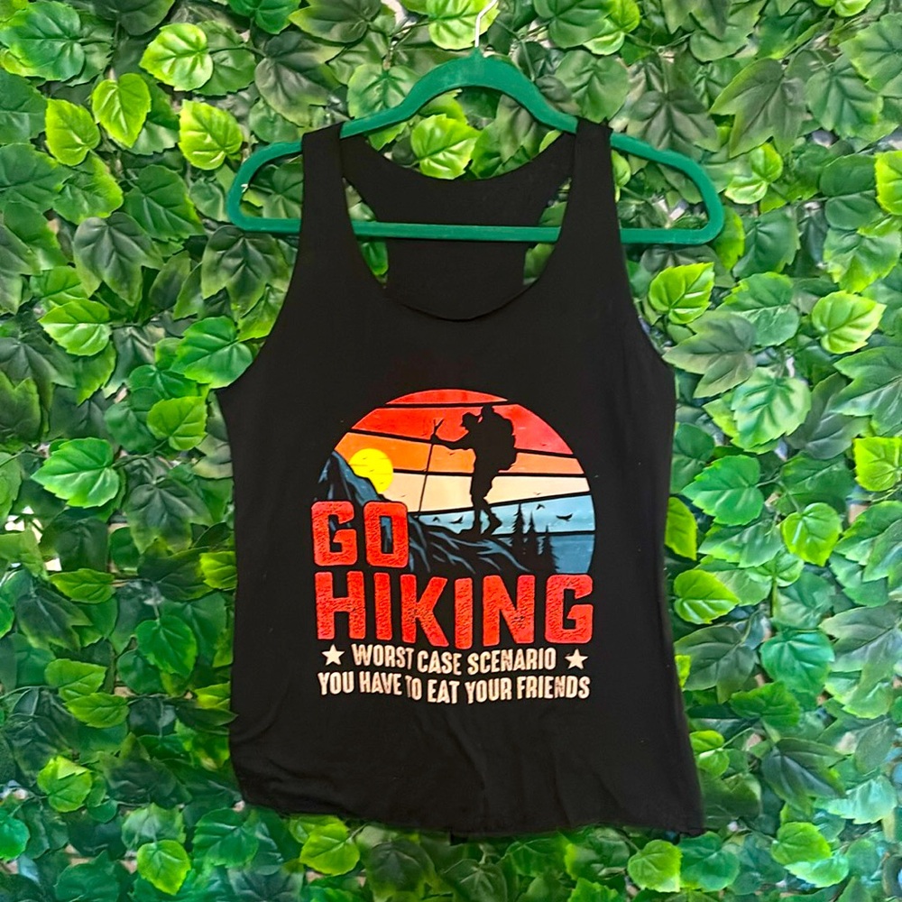 Unbranded, Black, Racerback Tank Promoting Hiking